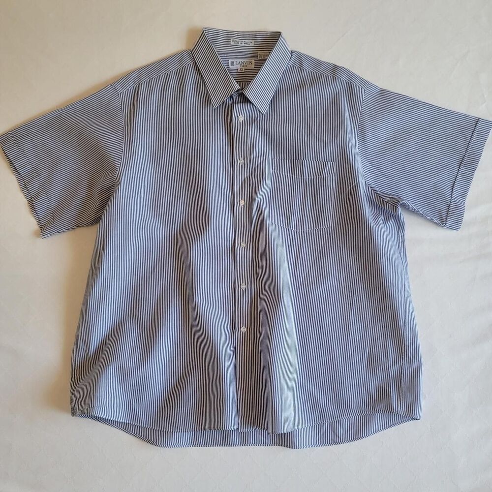 VTG Lanvin Paris Striped Short Sleeve Button-Down Shirt Men's 2XL 18.5 Big Man
